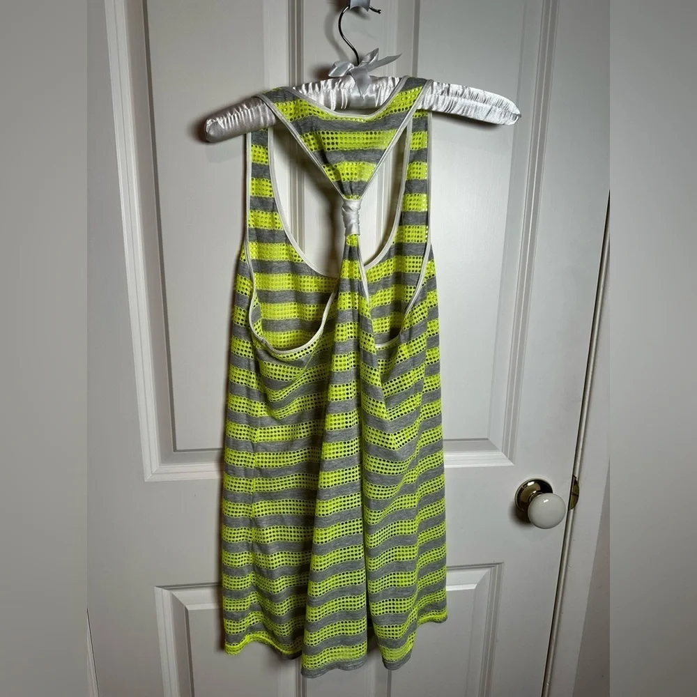 Nike Neon Yellow and Gray Striped Top
